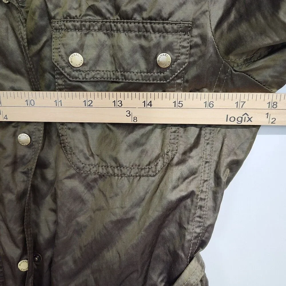 Michael Kors Rain Jacket‎ Women's M Olive Green Belted Full Zip Pockets